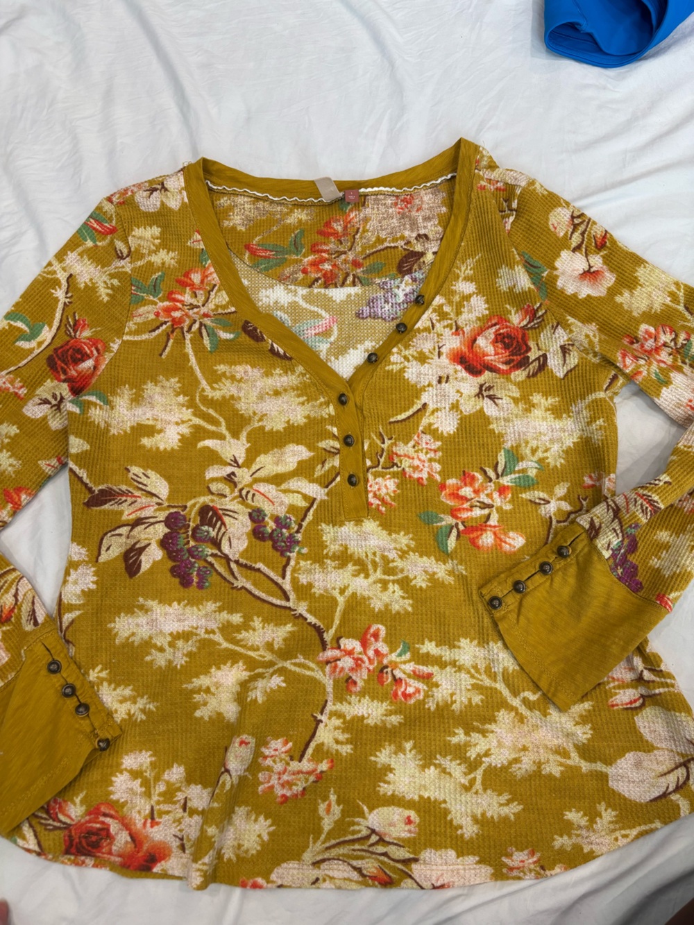 Pilcro Anthropologie Mustard Floral Henley Top